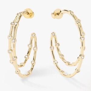 Gold Double Hoop Earrings with Crystal Accents, new